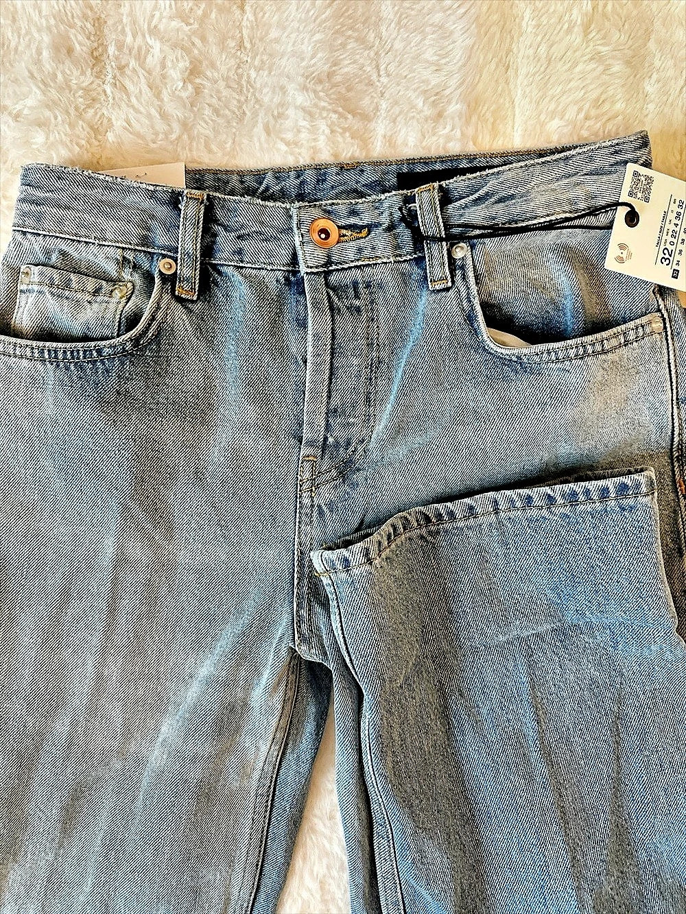 Zara The Low Rise Straight Turn Up Jeans Blue Waist 32